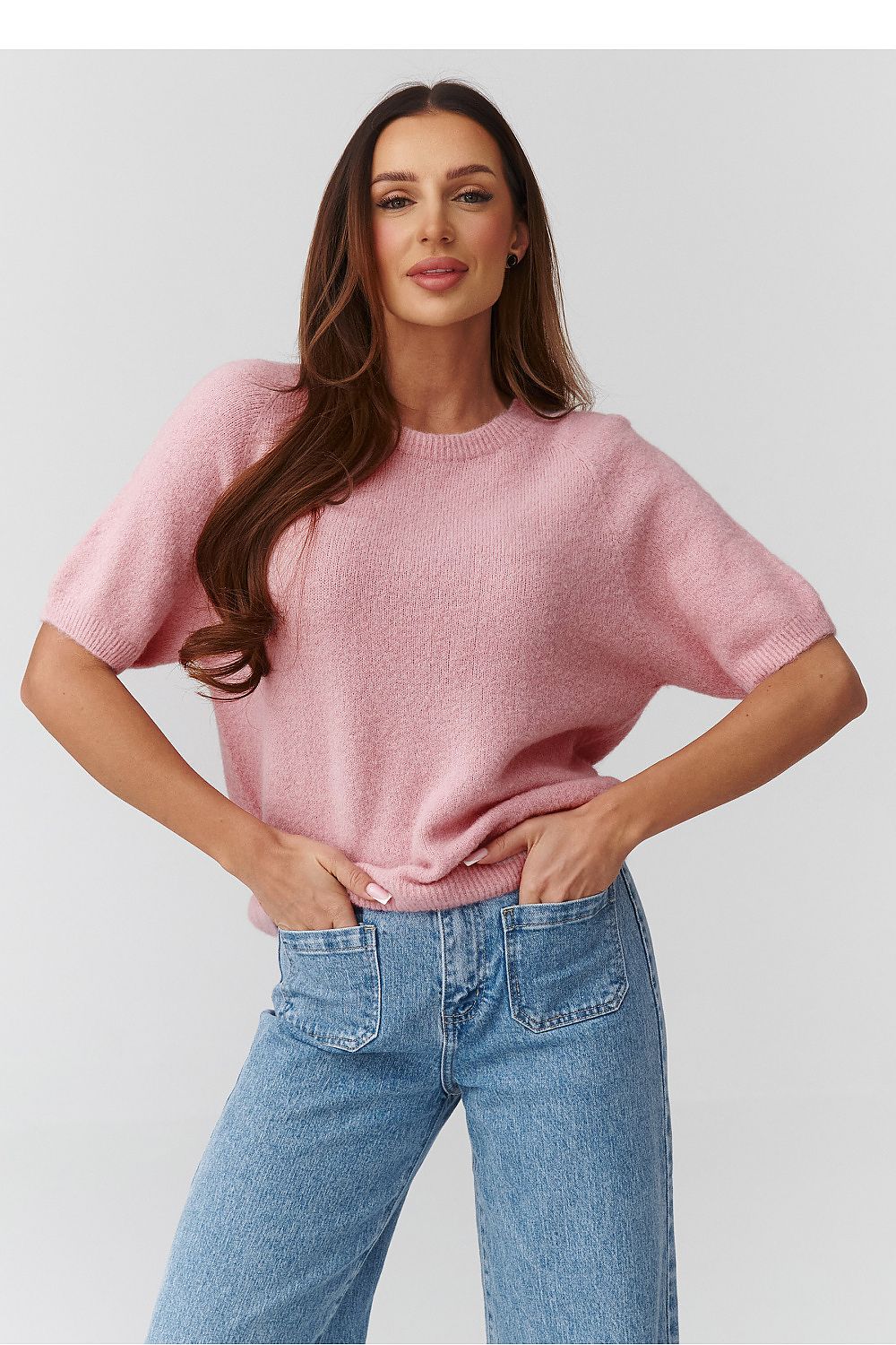Short sleeve sweater model 224079 Makadamia