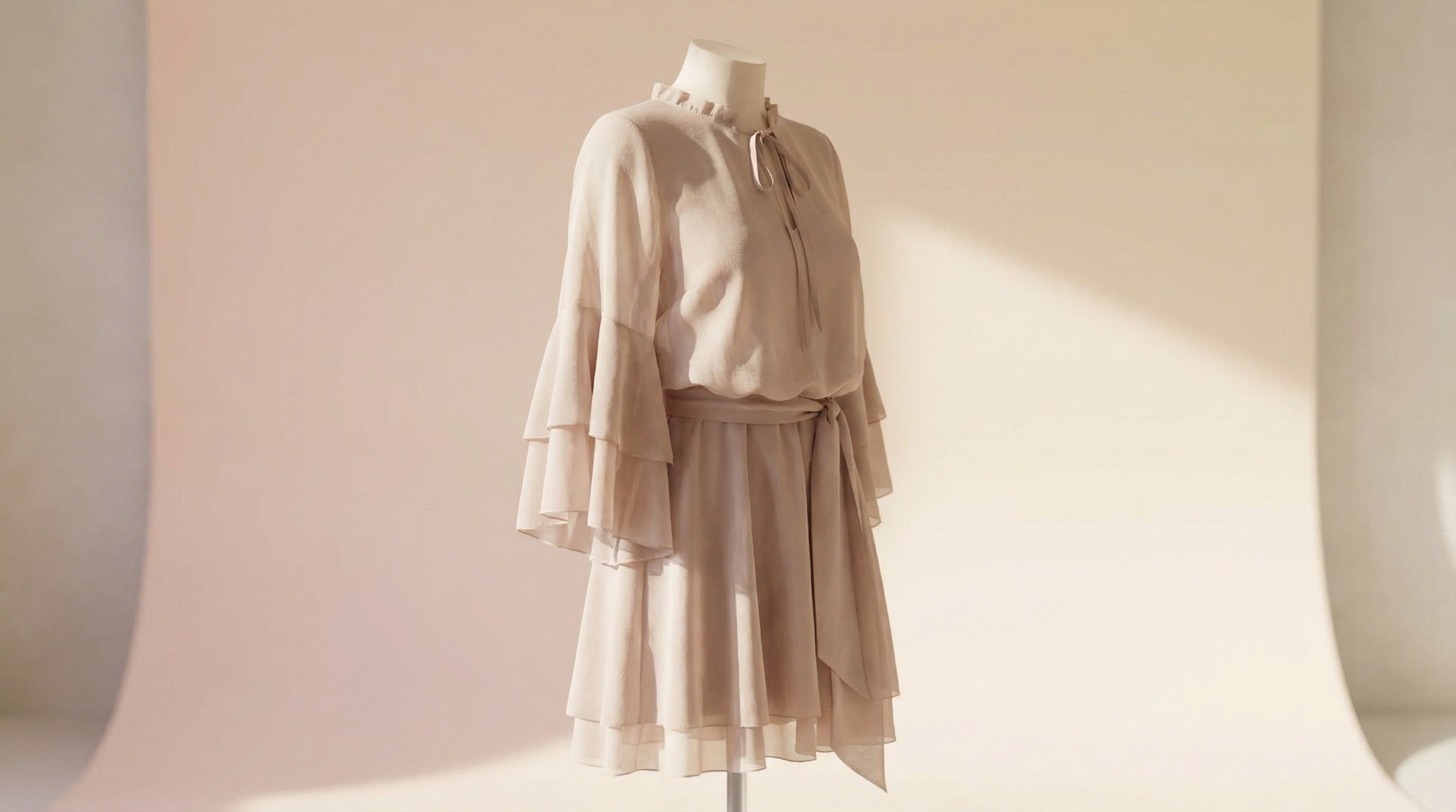 Elegant cocktail dress displayed in a refined studio setting