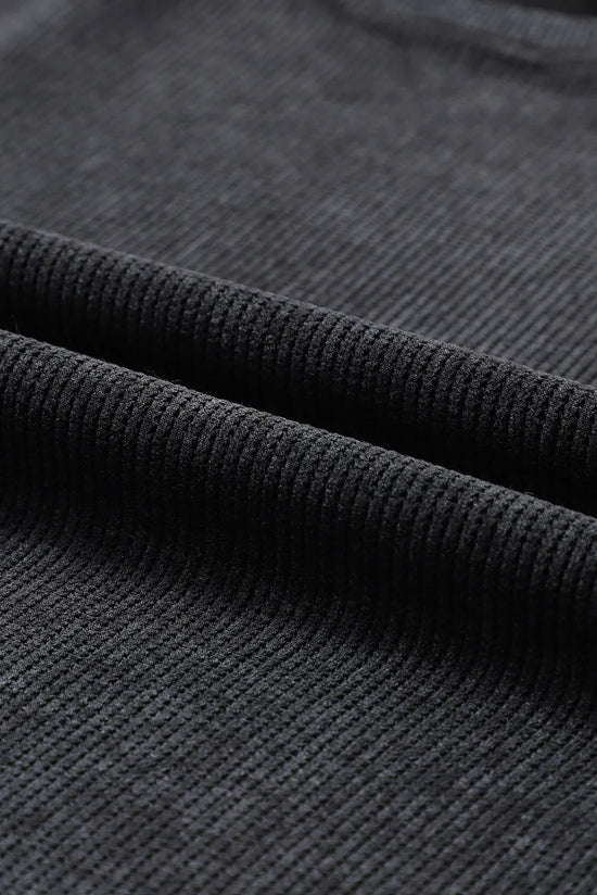 Black ribbed knit fabric texture for women's tops and dresses